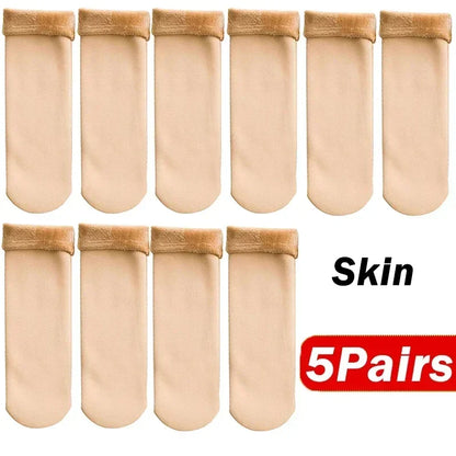5 Pairs Women’s Winter Thick Thermal Socks — Warm Cashmere Wool Nylon Short Socks for Snow, Boots & Home