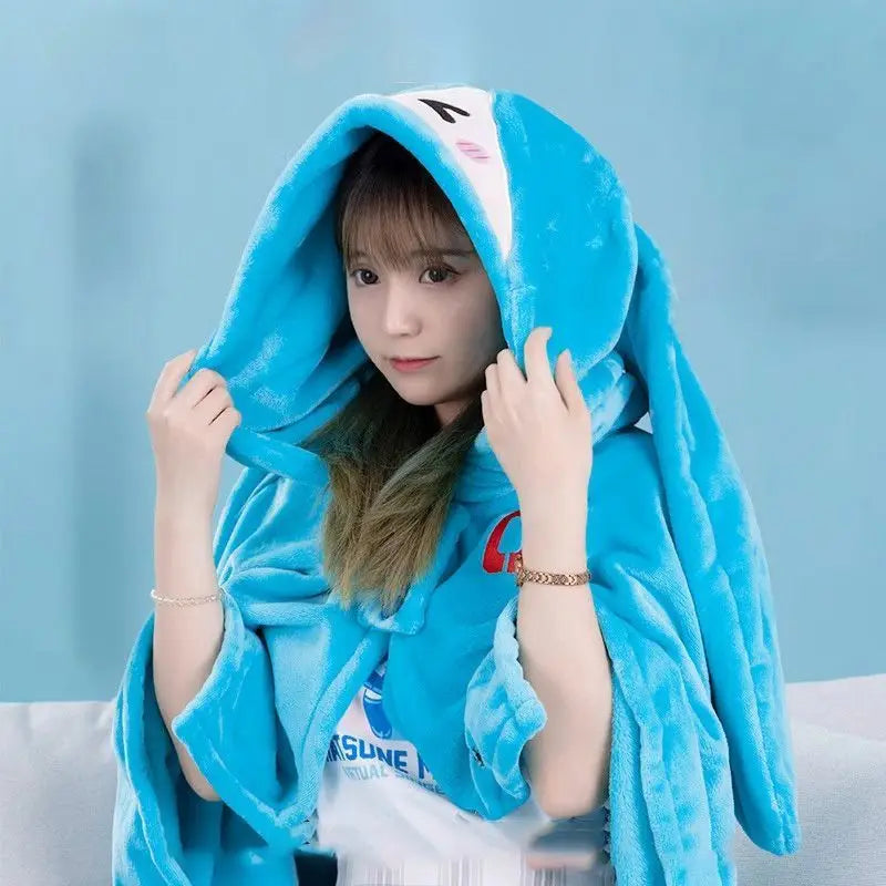 Kawaii Hatsune Itabag Multi-Functional Hooded Air Conditioning Blanket – Soft & Warm Miku Flannel Siesta Shawl Gift