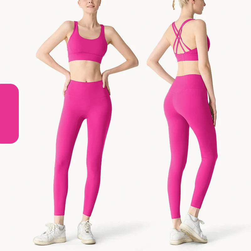 2-Piece Women’s Yoga Tracksuit – Athletic Pilates Fitness Set with Push-Up Sports Bra & Leggings for Gym Workouts