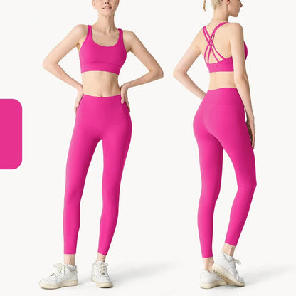 2-Piece Women’s Yoga Tracksuit – Athletic Pilates Fitness Set with Push-Up Sports Bra & Leggings for Gym Workouts