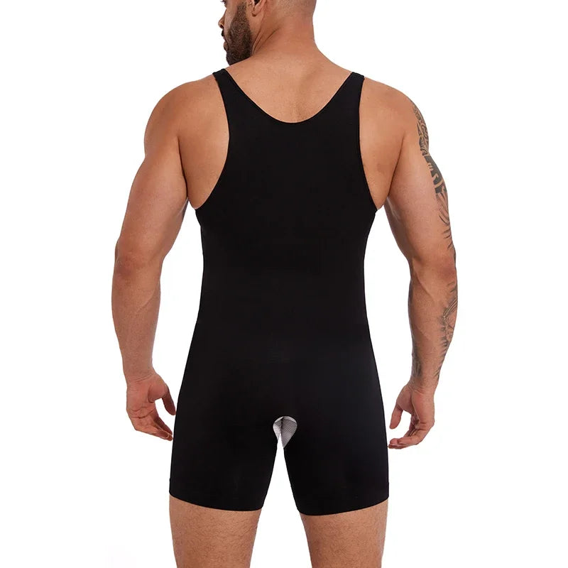 Men’s Sleeveless Bodysuit Shaper — Full Body Compression Undershirt, Tummy Control Slimming Vest Shapewear