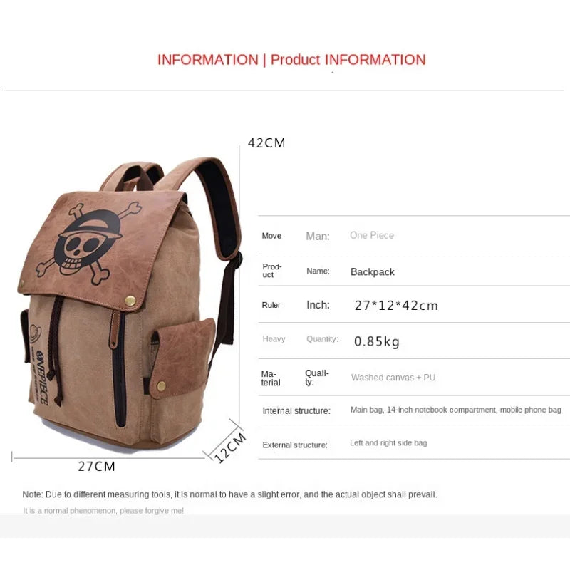 One Piece & Naruto Anime Canvas Backpack — School Shoulder Bag for Primary & Secondary Students, Gift Idea