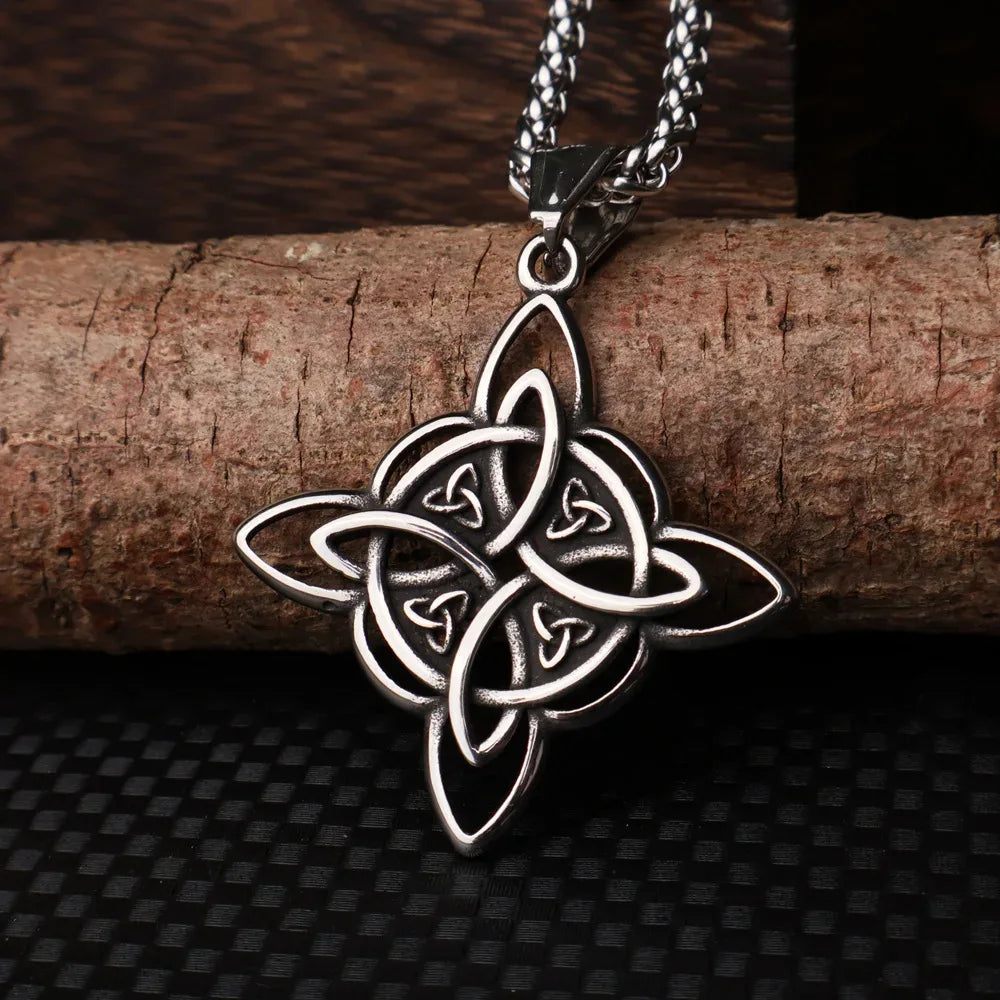 Witch Knot Necklace – Stainless Steel Magic Celtic Knot Pendant, Pagan Witchcraft Symbols, Jewelry Gift for Women