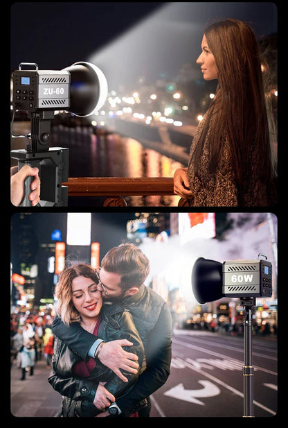60W COB Video Light - CRI≥90, TLCI≥97, Dual Color Temperature 2700K-6500K, Portable Mini Bowens Live Lighting