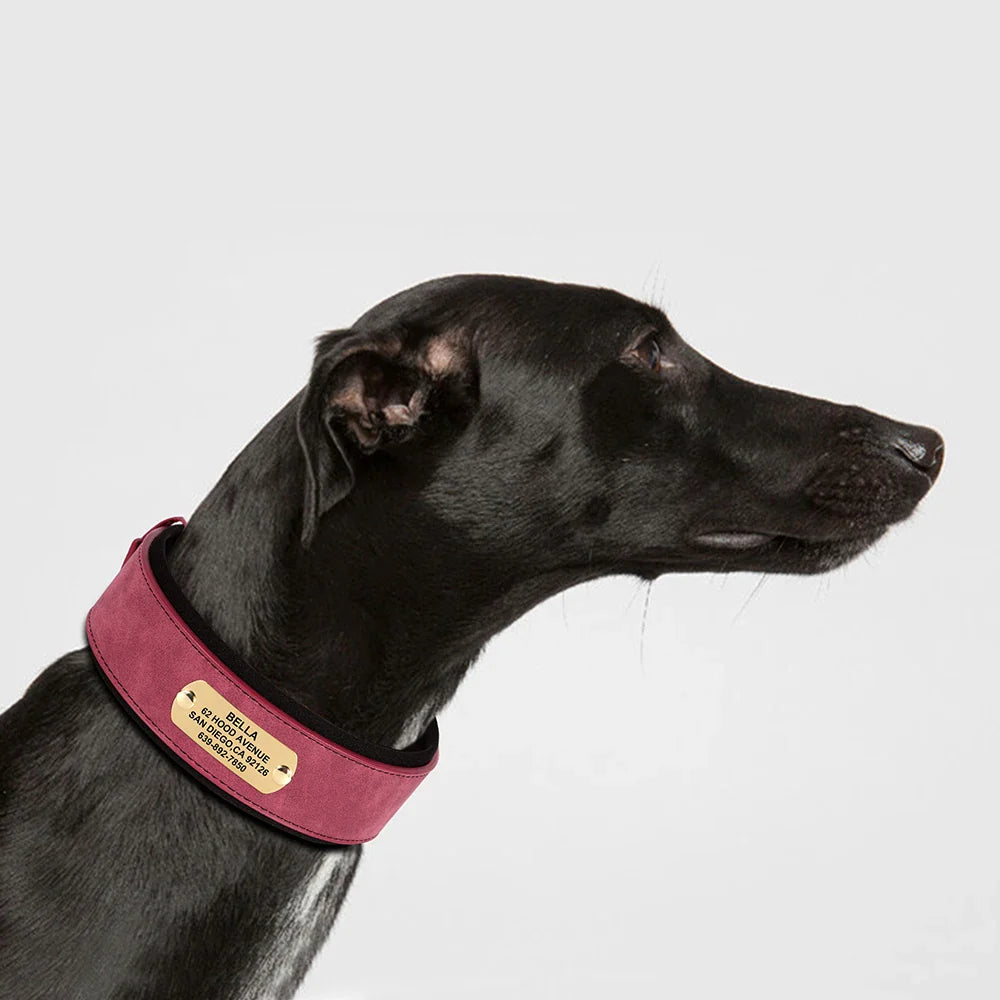 Wide Personalized PU Leather Dog Collar – Custom Tag Soft Pet Collar for Small, Medium & Large Dogs, Pitbulls & Bulldogs
