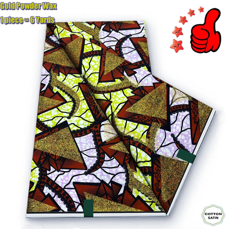 African Golden Wax Fabric - Soft Glitter Gold Print Batik Ankara Pagne