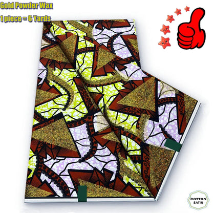 African Golden Wax Fabric - Soft Glitter Gold Print Batik Ankara Pagne