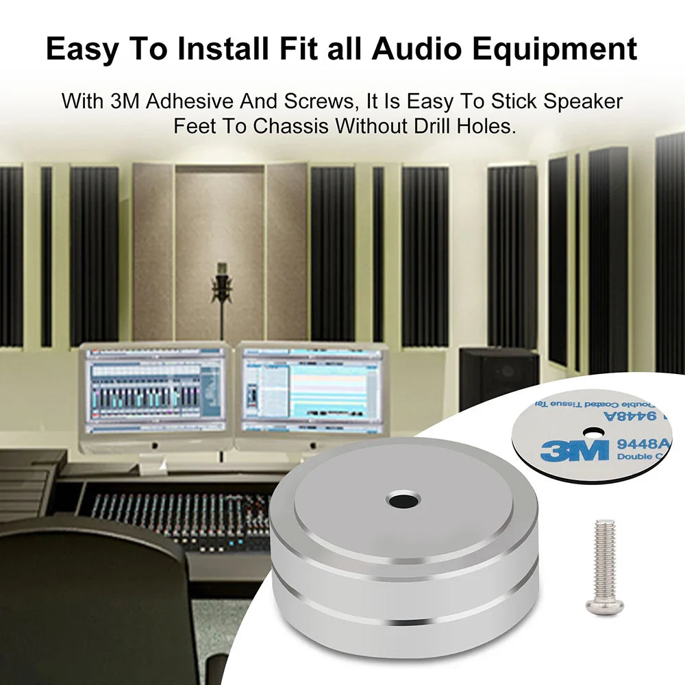 4PCS Aluminum Speaker Isolation Feet – 40x15mm Audio Equipment Feet with Non-Slip Rubber Rings