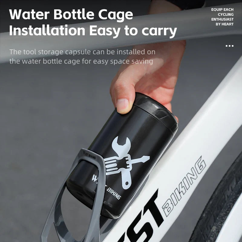 WEST BIKING Bicycle Repair Tool Capsule – Portable Waterproof Toolkit with Bottle Cage for MTB & Road Bikes