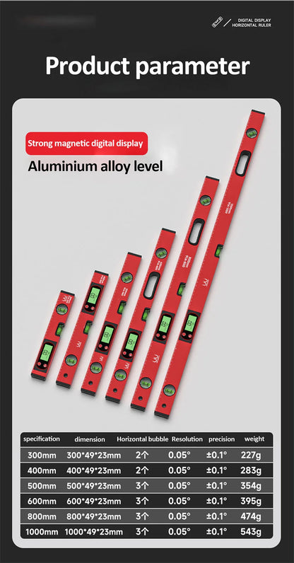 30/40/50cm Digital Display Magnetic Angle Level — Aluminum Alloy Protractor Inclinometer Ruler 90° Measurement Tool
