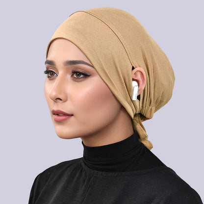 Women’s Tie-Back Jersey Hijab Cap - Stretchy Elastic Muslim Inner Underscarf with Ear-Covering Design