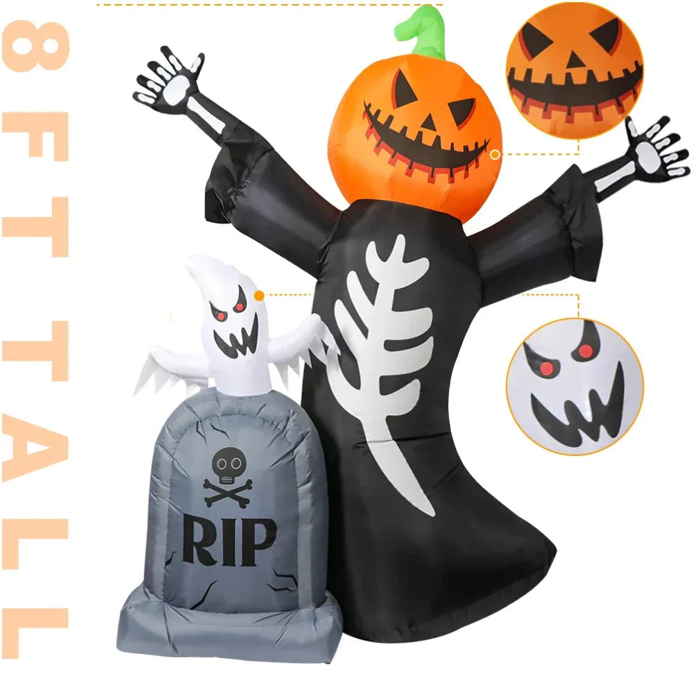 5/8FT Inflatable Halloween Decoration – Tombstone, Ghost, Pumpkin & Skull for Outdoor Haunted House, Yard, Garden, and Halloween Party Props
