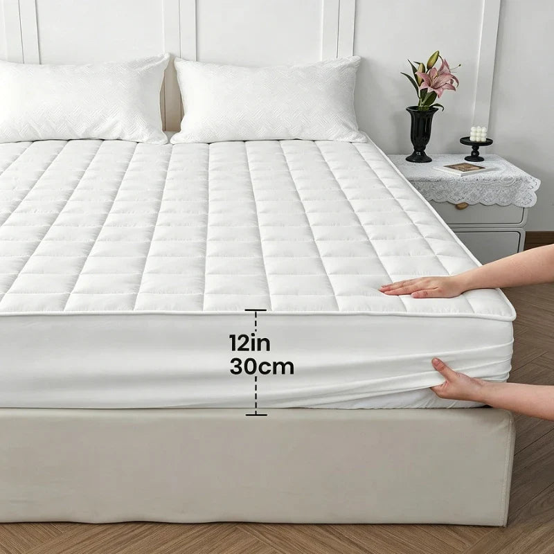 Quilted Waterproof Mattress Protector - Breathable Deep-Fitted Mattress Pad with Anti-Slip & Washable Cover