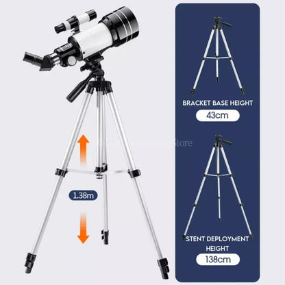 150X Astronomical Telescope – 70mm Refractor Portable Travel Scope with Phone Adapter & Wireless Remote