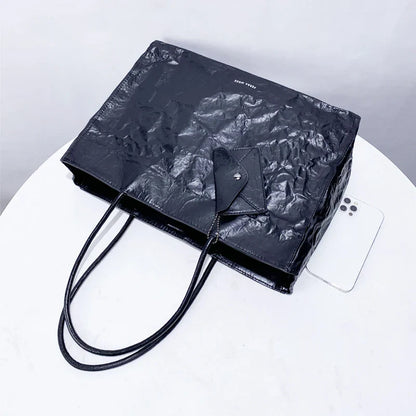 2025 Women’s Pleated Tote Bag – Luxury Vintage Oil-Wax Handbag, Large Capacity Shoulder Purse