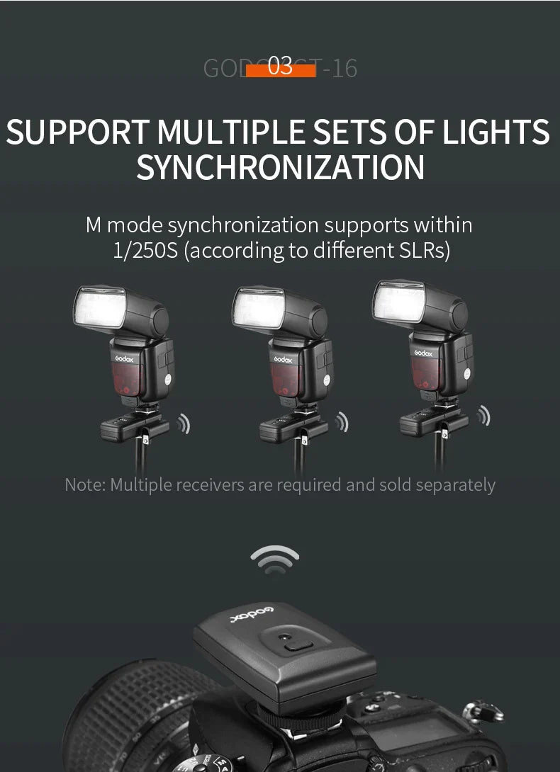 Godox CT-16 16-Channel Wireless Flash Trigger Transmitter & Receiver Set for Canon Nikon Pentax Studio Speedlite