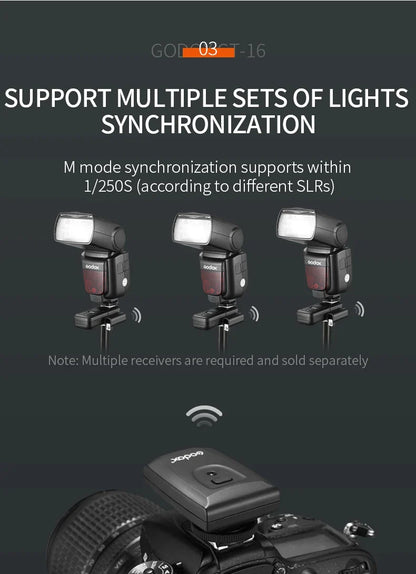 Godox CT-16 16-Channel Wireless Flash Trigger Transmitter & Receiver Set for Canon Nikon Pentax Studio Speedlite