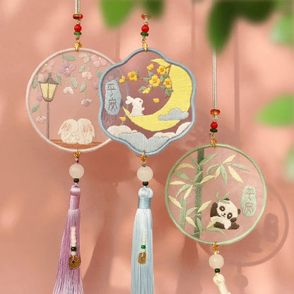 Handmade Embroidered Amulet DIY Kit – Easy Needlework Sewing & Car Pendant Needlepoint for Beginners
