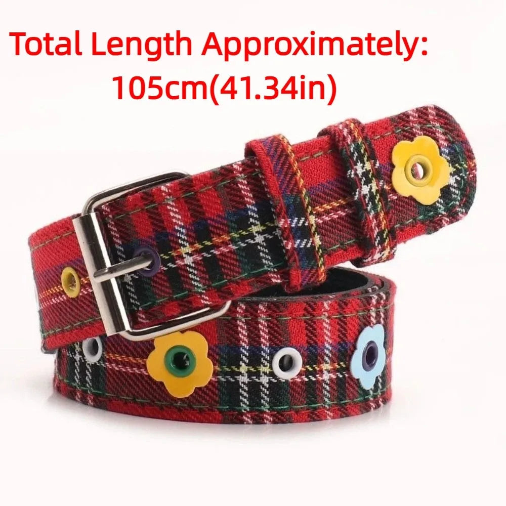 Y2K Red Plaid Adjustable Waist Belt with Pin Buckle – Punk Style Cute Fashion Waistband for Women