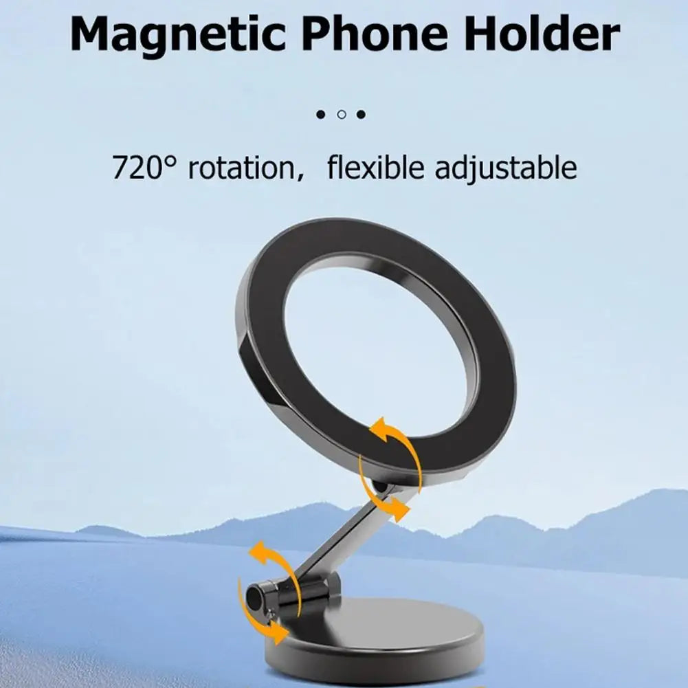 Car Magnetic Folding Phone Holder - 360° Rotation, Suction Cup Mount, Anti-Shake Bracket for Navigation