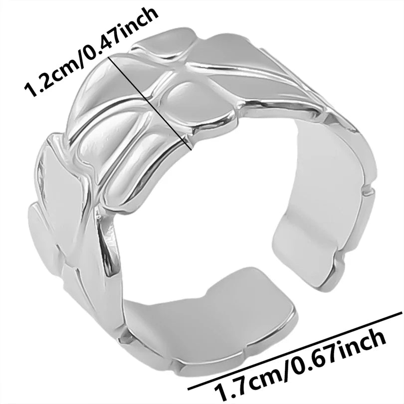 Stainless Steel Chunky Open Ring — Textured Vintage Lava Design for Men & Women