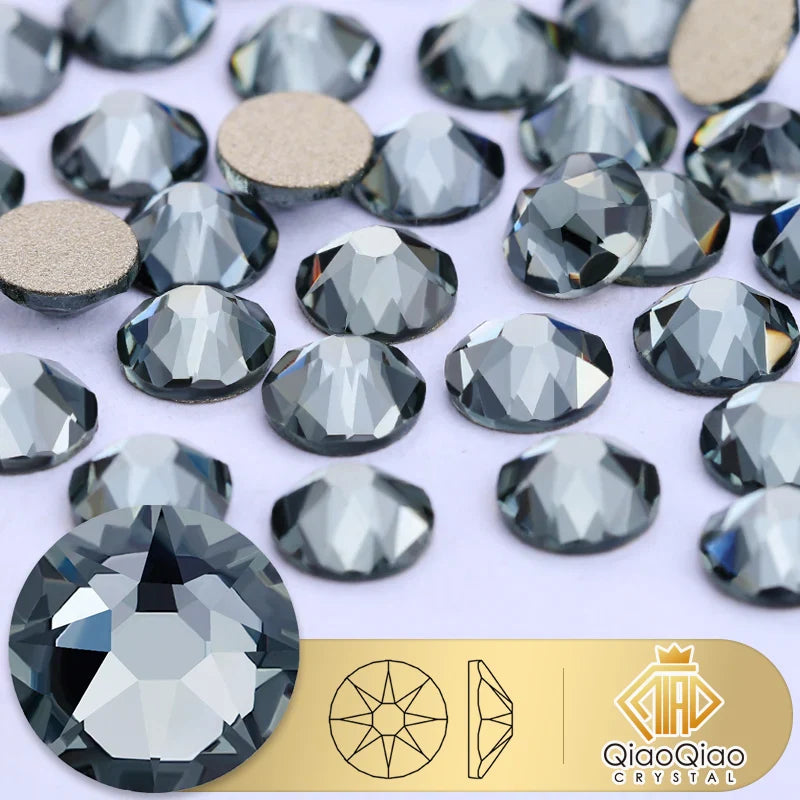 QIAO 2088 Crystal Nail Art Rhinestones — Flat Back Non-Hotfix Strass for DIY Nail Decorations (8 Big + 8 Small)