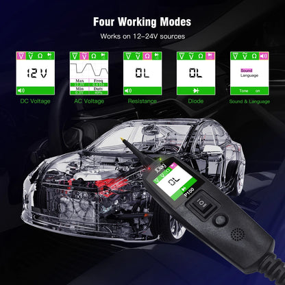 Automotive Circuit Tester Power Probe Kit - 12/24V Voltage & Resistance Diagnostic Tool for Over-Load/Short Circuit Testing