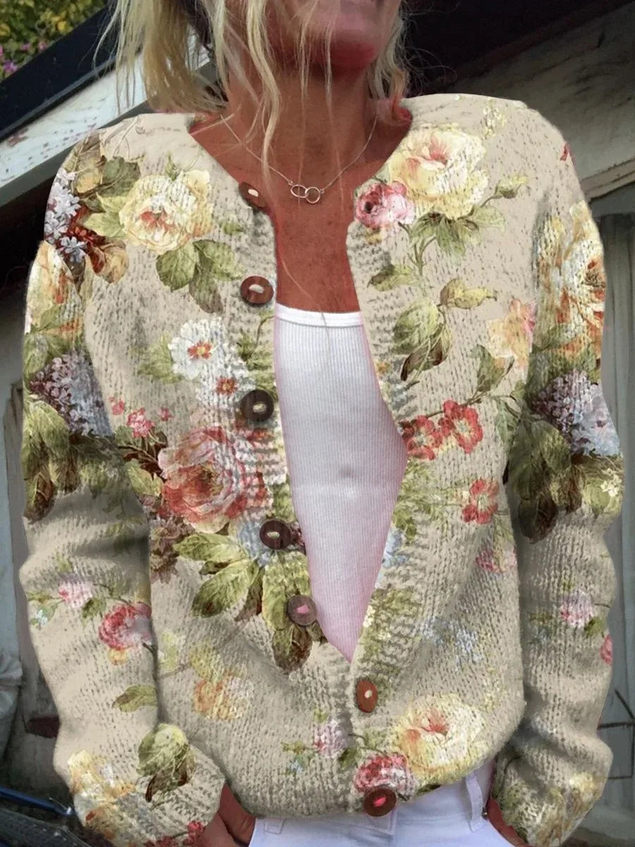 Women’s 3D Print Knitted Cardigan - Autumn Winter Vintage Thin Sweater Casual Fashion Knit Top