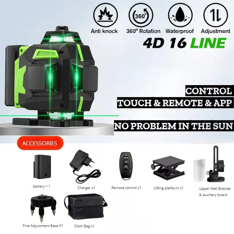 16-Line Green Laser Level — Professional Self-Leveling 360° Tripod Laser Nivel Autonivelant