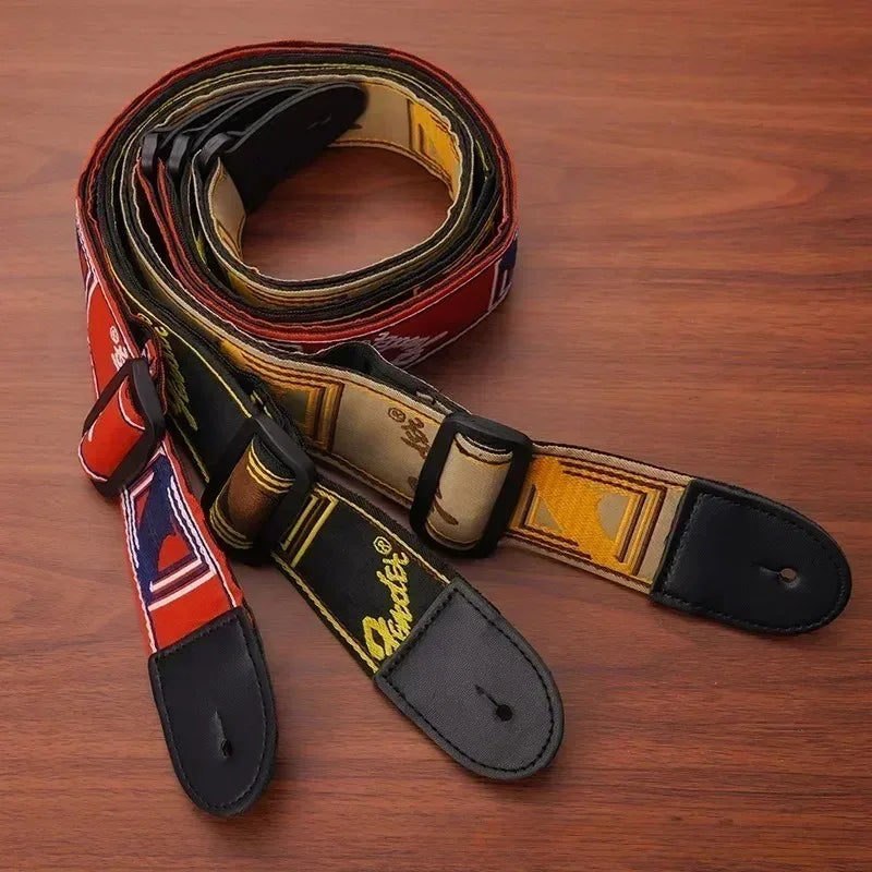 Embroidery Guitar Strap - Leather Acoustic & Electric Guitar Widening Shoulder Belt for Folk & Classical Guitars
