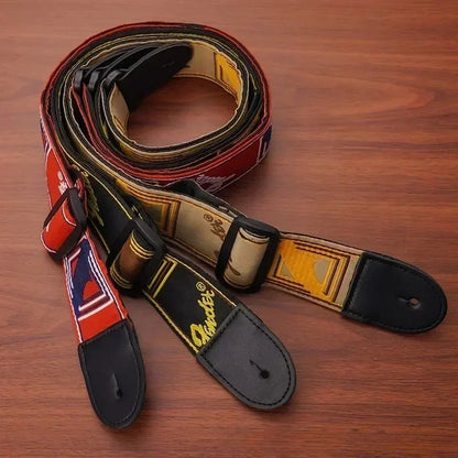 Embroidery Guitar Strap - Leather Acoustic & Electric Guitar Widening Shoulder Belt for Folk & Classical Guitars