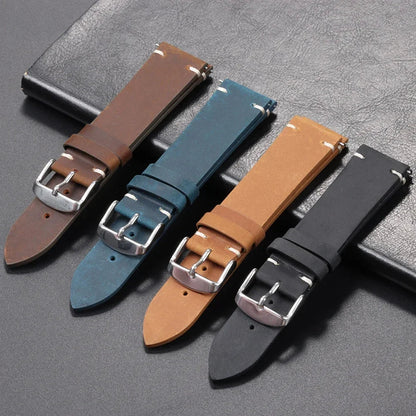 Calfskin Genuine Leather Watch Band – Black, Blue & Dark Brown Straps for Smartwatches, 18mm-24mm Accessories