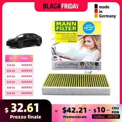 MANNFILTER FP25015 Cabin Air Filter — Compatible with Tesla Model 3 (06/2018+) & Model Y (01/2021+)