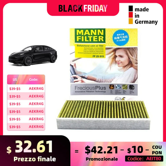 MANNFILTER FP25015 Cabin Air Filter — Compatible with Tesla Model 3 (06/2018+) & Model Y (01/2021+)