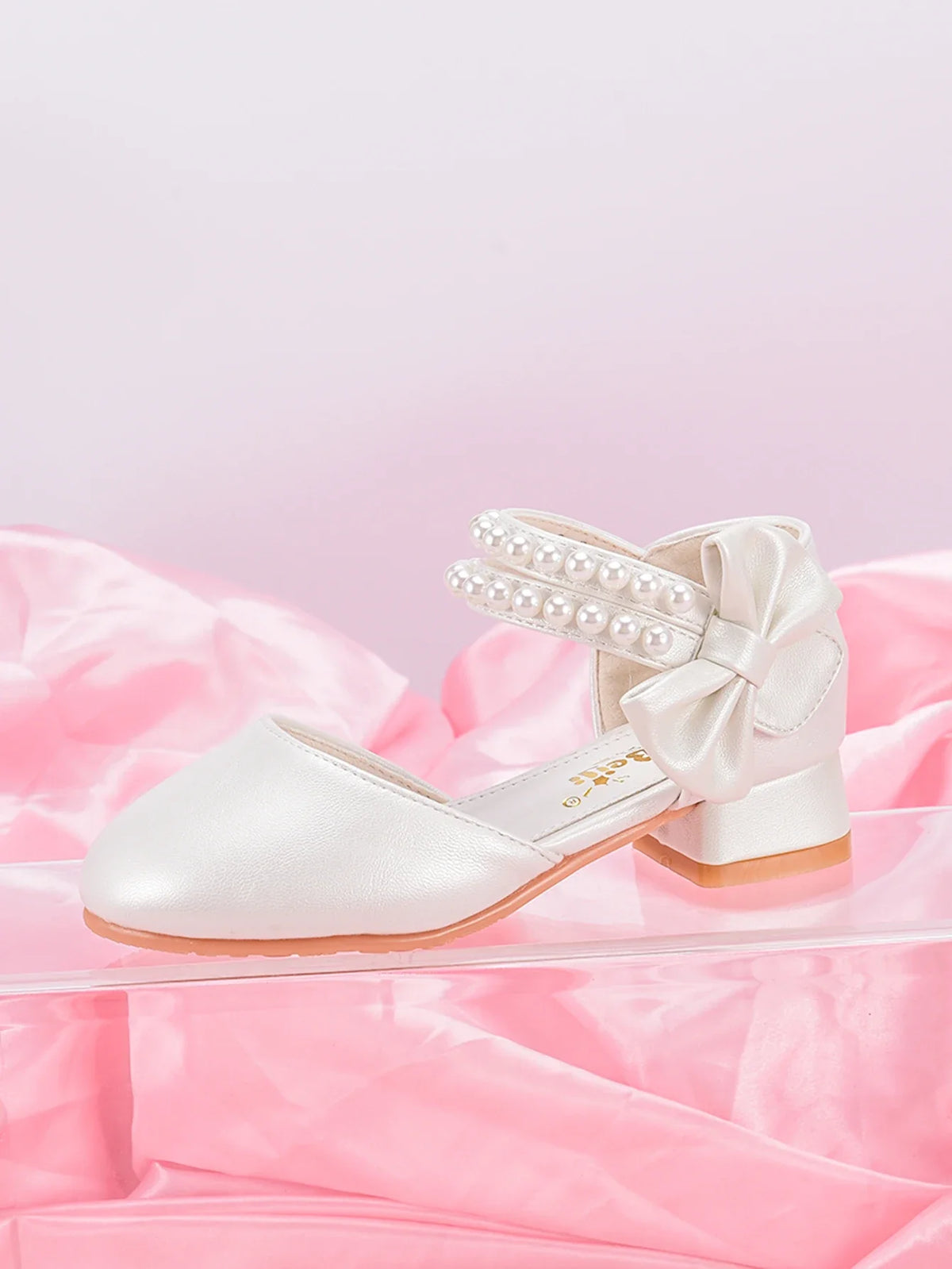 Girls’ Princess High-Heel Shoes - White Pearl Dress Shoes for Big Kids, Spring/Summer Style
