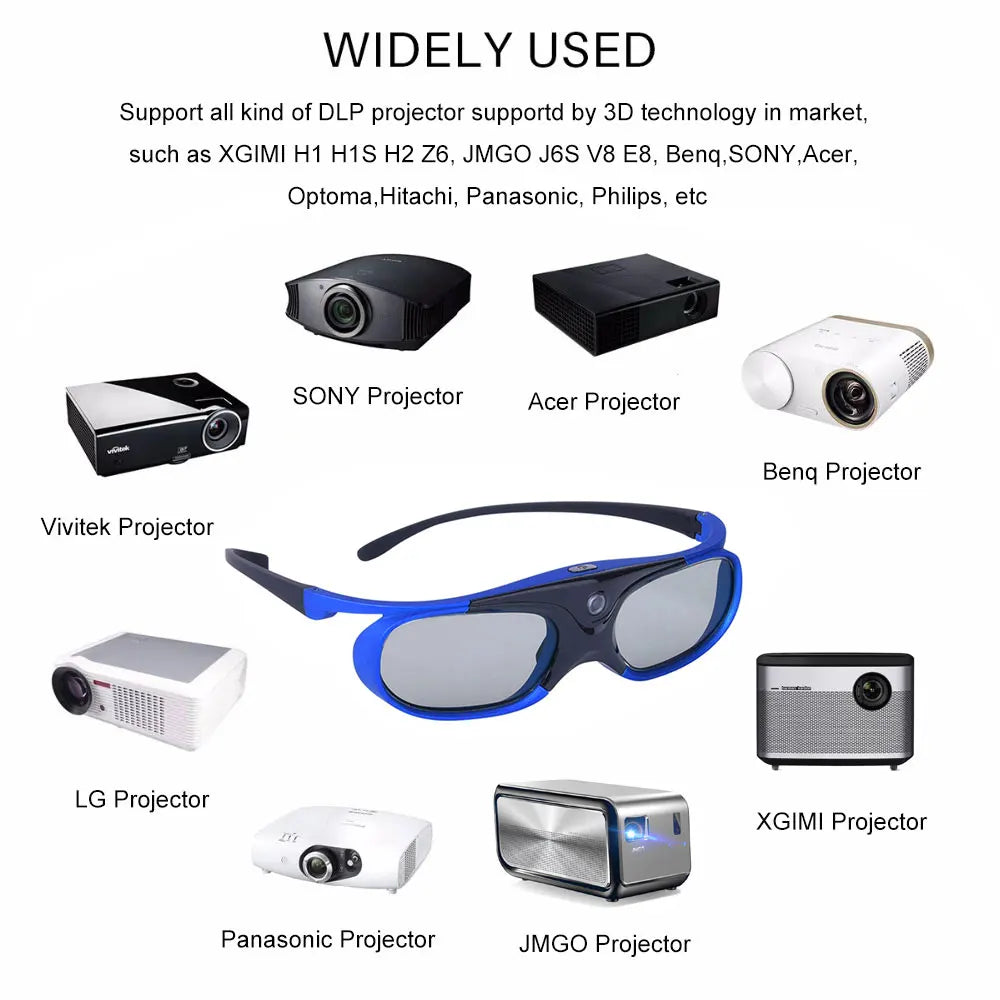 Universal DLP-Link 3D Glasses – USB Rechargeable Active Shutter Eyewear for Projectors | Compatible with Xgimi, Optoma, LG, Acer, BenQ & JMGO DLP-Link 3D Viewing Glasses