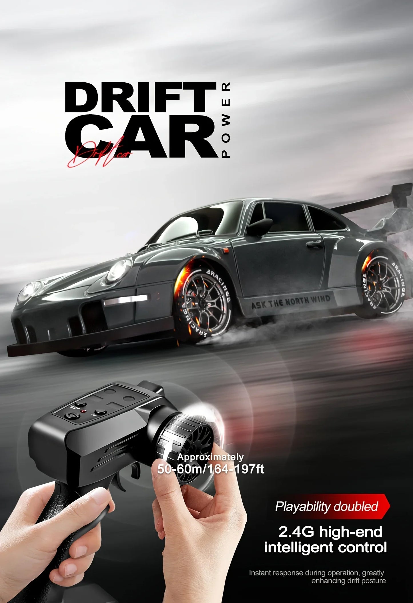 1:24 RC Drift Car — 4WD High-Speed Remote Control Sport Car with LED Lights & Extra Drifting Tire, Kids & Adult Gift
