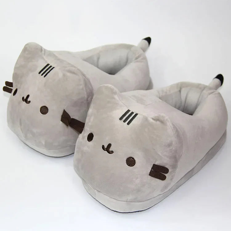 Cartoon Cat Plush Slippers – Warm Winter Indoor Slides, Soft Anime Bedroom Shoes for Men & Women