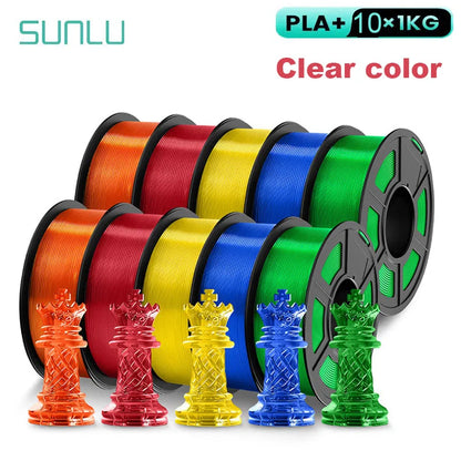 SUNLU 10KG 3D Printer Filament Set – 1.75mm PLA, PETG, PLA+ & Clear, 10 Rolls x 1KG Neatly Wound for 3D Printers & 3D Pens