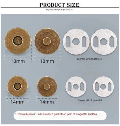 10 Pcs Magnetic Snap Fasteners 14–18MM – Clasps & Buttons for Handbags, Purses, Wallets & Craft Bag Accessories