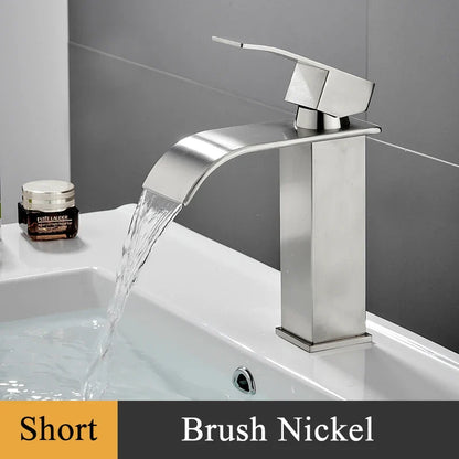 Bathroom Basin Sink Faucet - Deck Mount Waterfall Spout Tap with Single Handle, Hot & Cold Water Mixer for Vanity Washbasin