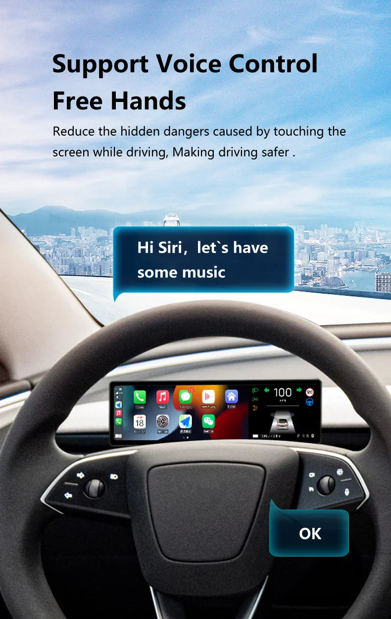 Carbar 8.8" Smart Dashboard Touch Screen – Wireless CarPlay & Android Auto for Tesla Model 3 & Y, Free Air Vent Camera