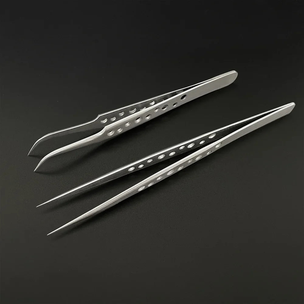 Precision Anti-Static Electronics Tweezers Set – Stainless Steel Curved & Straight Tip Forceps for Phone Repair & Industrial Use