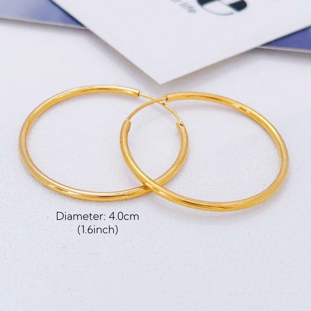 Gold-Plated Large Round Hoop Earrings — Smooth Stainless Steel Circles for Women, Multiple Sizes 12–60mm, Jewelry Gift
