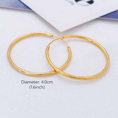 Gold-Plated Large Round Hoop Earrings — Smooth Stainless Steel Circles for Women, Multiple Sizes 12–60mm, Jewelry Gift