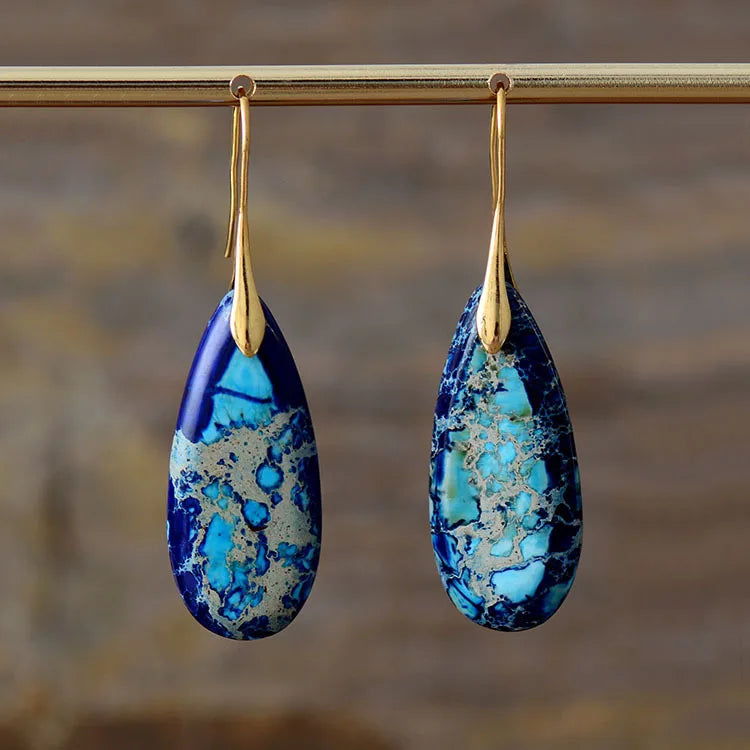 Bohemian Natural Stone Geometric Earrings - Luxury Emperor Stone Pendant Jewelry for Women