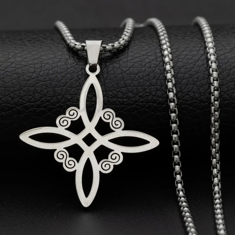 Witch Knot Necklace – Stainless Steel Magic Celtic Knot Pendant, Pagan Witchcraft Symbols, Jewelry Gift for Women