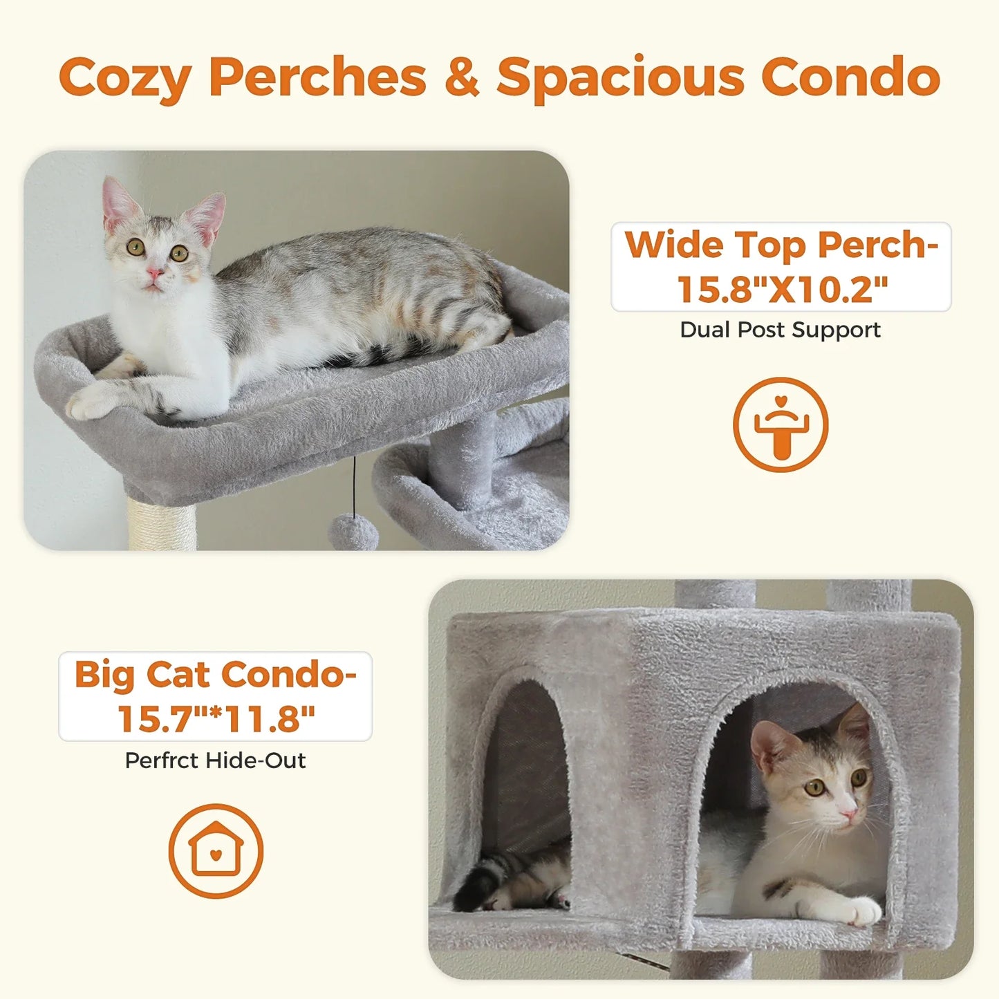 Large Cat Tree Tower – Multi-Level Plush Indoor Cat Condo with Scratching Posts, Boards, Perches & Caves
