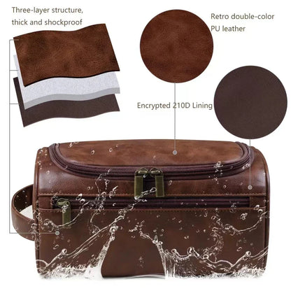 Leather Toiletry Bag for Men and Women - Large Dopp Kit, Hanging Travel Bag for Cosmetics and Essentials
