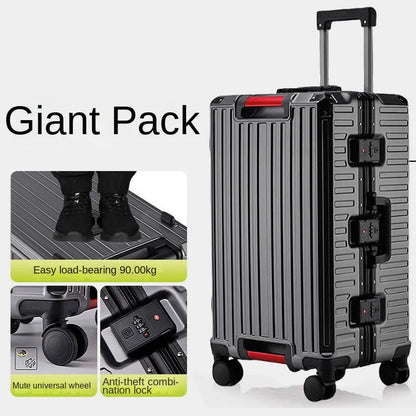 30-Inch Five-Wheel Aluminum Frame Suitcase — Multifunctional Cabin Luggage with Password Lock, USB Port & Cup Holder
